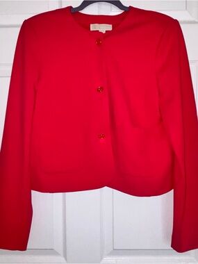 Michael Kors Fuchsia Pink Cropped Blazer Jacket Gold Button Size L New With Tags